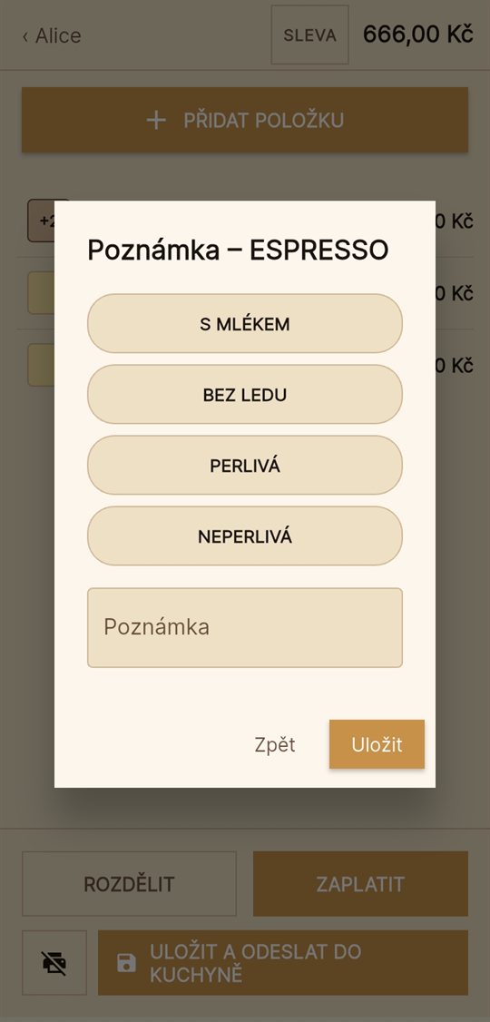 Poznámka: předdefinované volby a vlastní text