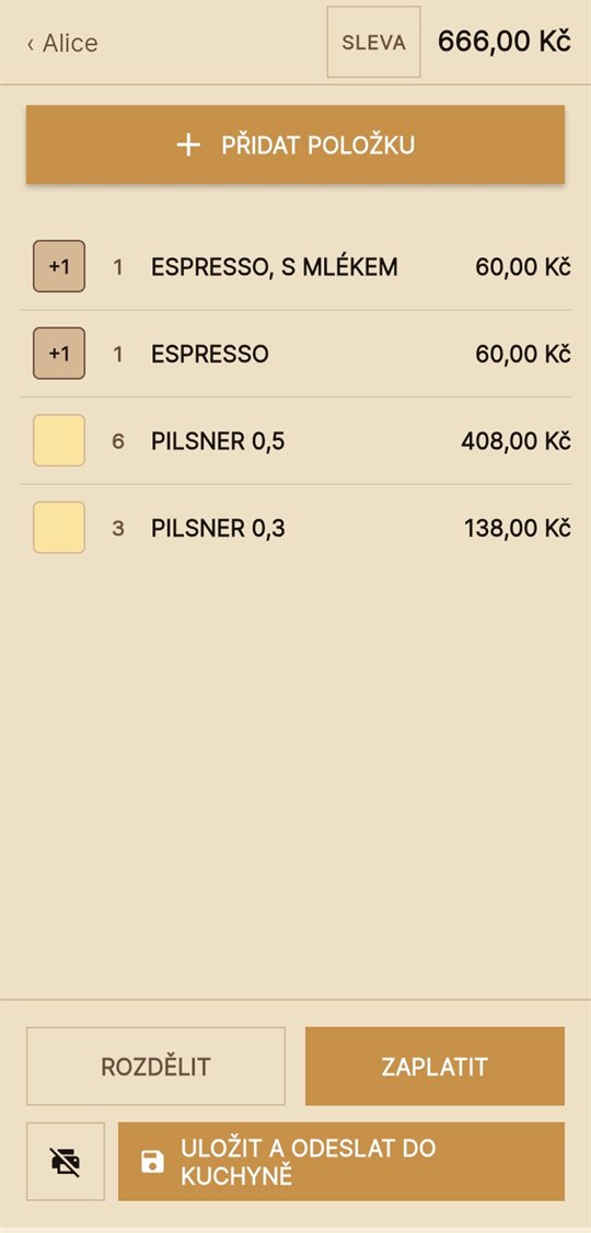 Espresso s poznámkou ve vlastním řádku