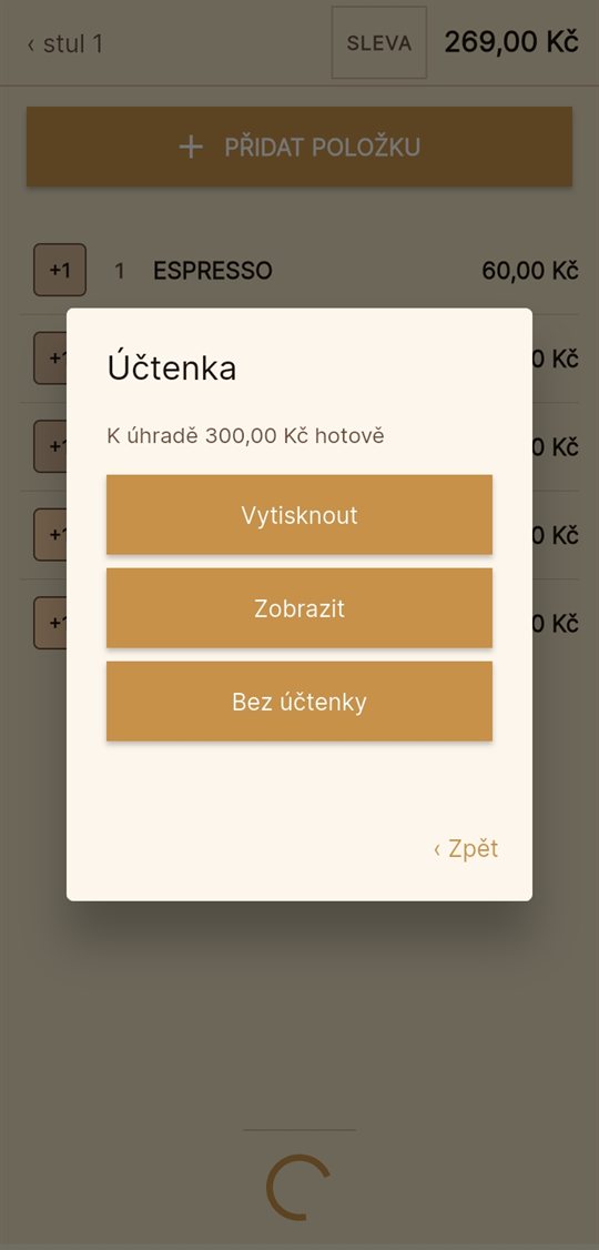 Výběr účtenky